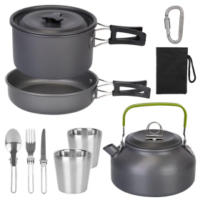 12Pcs Camping Cookware Set – Lightweight Pots, Pan, Kettle & Cutlery 12Pcs Camping Cookware Set – Lightweight Pots, Pan, Kettle & Cutlery